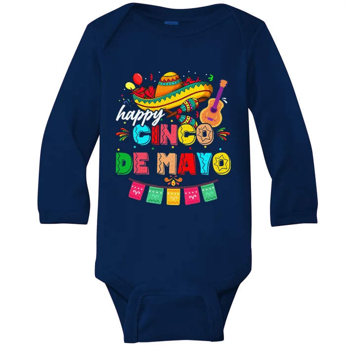 Happy 5 De Mayo Lets Fiesta Viva Mexico Cinco De Mayo Baby Long Sleeve Bodysuit