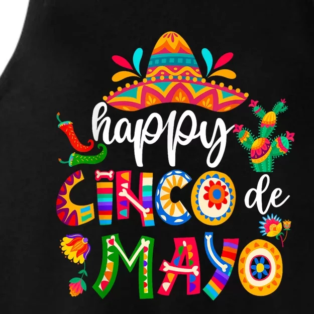 Happy 5 De Mayo Cinco Viva Mexico Ladies Tri-Blend Wicking Tank