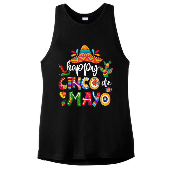 Happy 5 De Mayo Cinco Viva Mexico Ladies Tri-Blend Wicking Tank