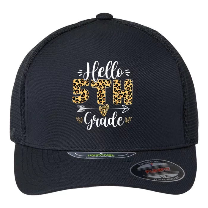 Hello 5th Fifth Grade Leopard Teacher Back To School Flexfit Unipanel Trucker Cap