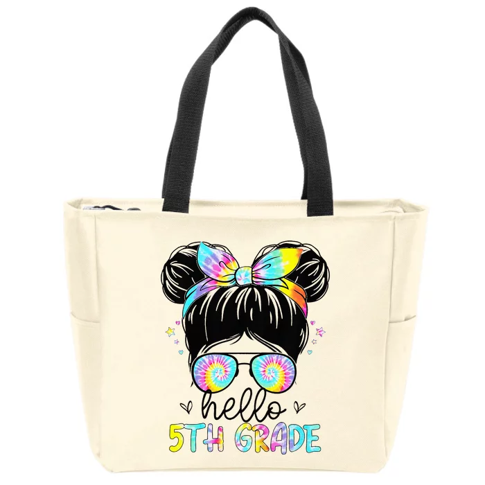 Hello 5th Grade Messy Hair Bun Back To School First Day Zip Tote Bag