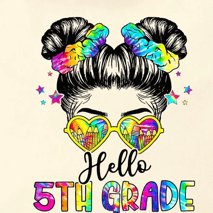 Hello 5th Grade Messy Hair Bun Back To School First Day Zip Tote Bag