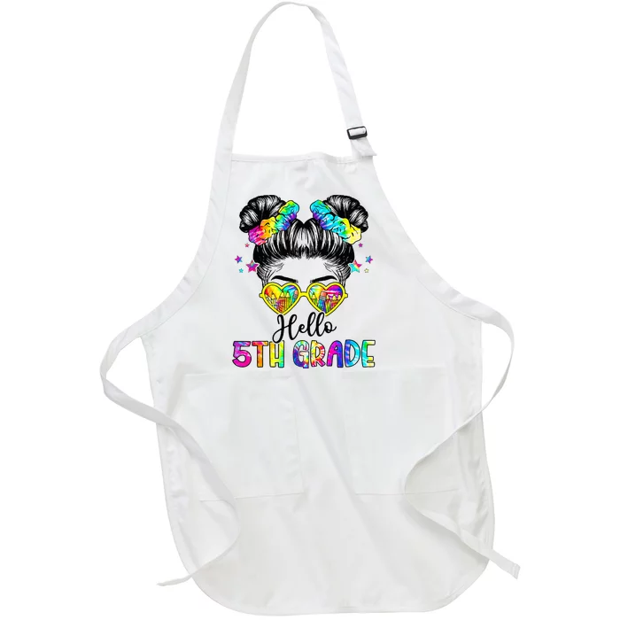 Hello 5th Grade Messy Hair Bun Back To School First Day Full-Length Apron With Pocket