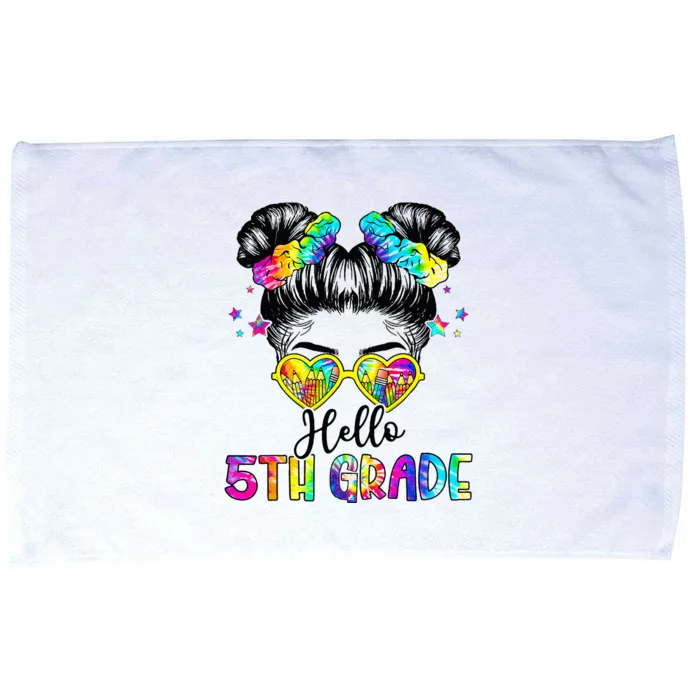 Hello 5th Grade Messy Hair Bun Back To School First Day Microfiber Hand Towel