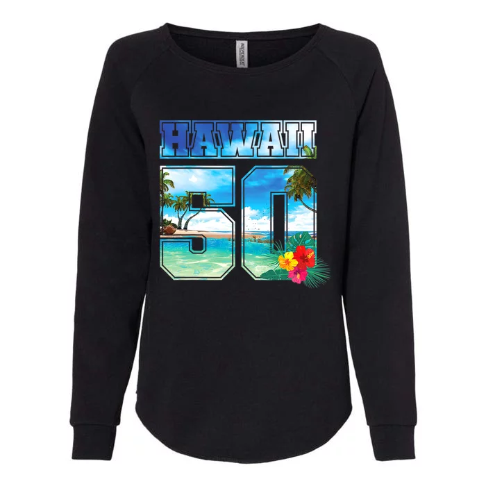 Hawaii 50th State Hawaii Hibiscus 50 Womens California Wash Sweatshirt