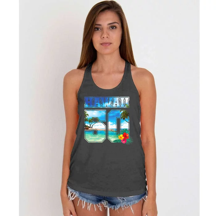 Hawaii 50th State Hawaii Hibiscus 50 Women's Knotted Racerback Tank