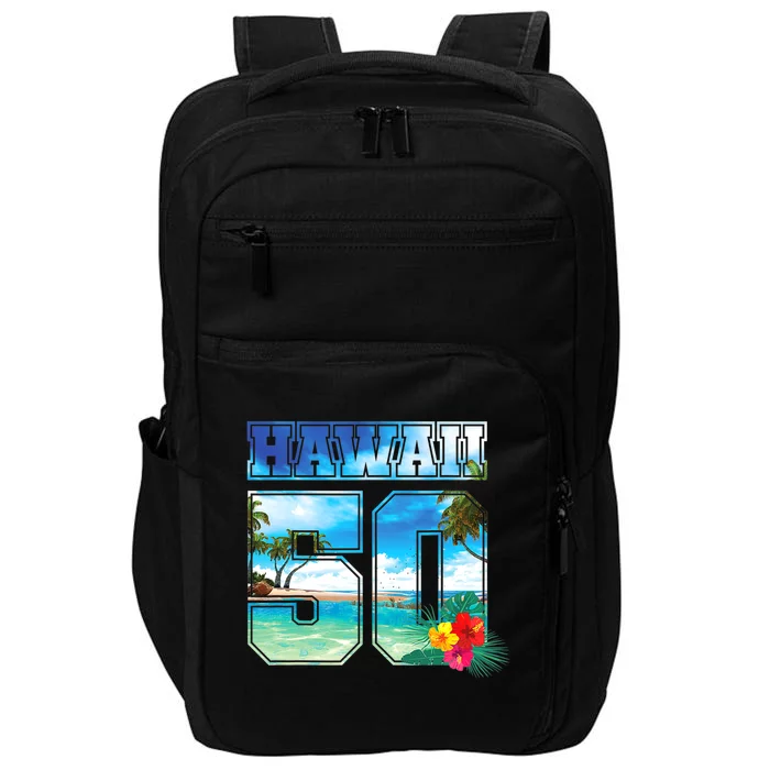 Hawaii 50th State Hawaii Hibiscus 50 Impact Tech Backpack