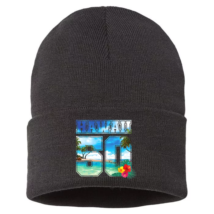 Hawaii 50th State Hawaii Hibiscus 50 Sustainable Knit Beanie