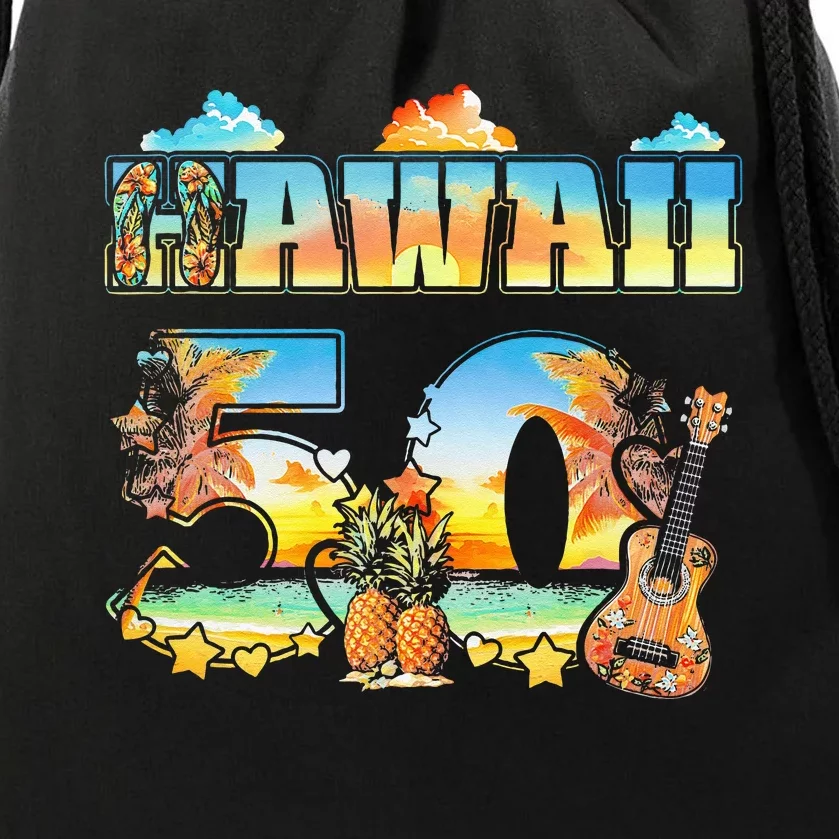 Hawaii 50Th State Hawaiian Beach Hibiscus 50 Maui Sunset Drawstring Bag