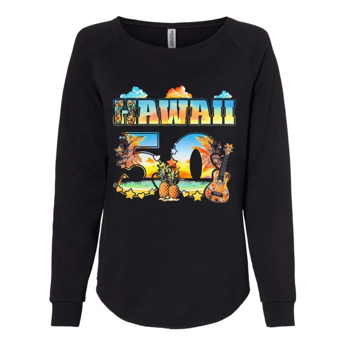 Hawaii 50Th State Hawaiian Beach Hibiscus 50 Maui Sunset Womens California Wash Sweatshirt