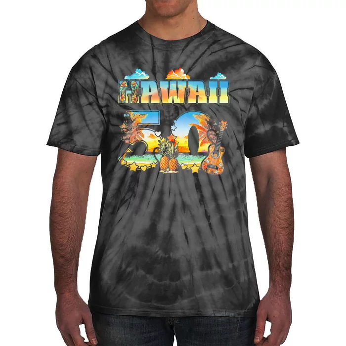 Hawaii 50Th State Hawaiian Beach Hibiscus 50 Maui Sunset Tie-Dye T-Shirt