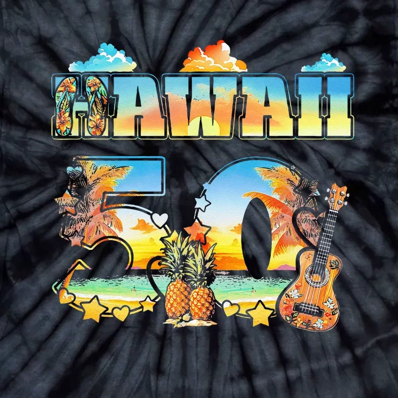 Hawaii 50Th State Hawaiian Beach Hibiscus 50 Maui Sunset Tie-Dye T-Shirt