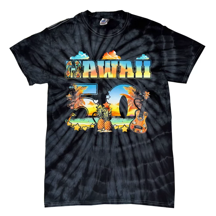 Hawaii 50Th State Hawaiian Beach Hibiscus 50 Maui Sunset Tie-Dye T-Shirt