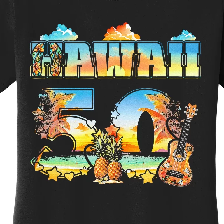 Hawaii 50Th State Hawaiian Beach Hibiscus 50 Maui Sunset Women's T-Shirt