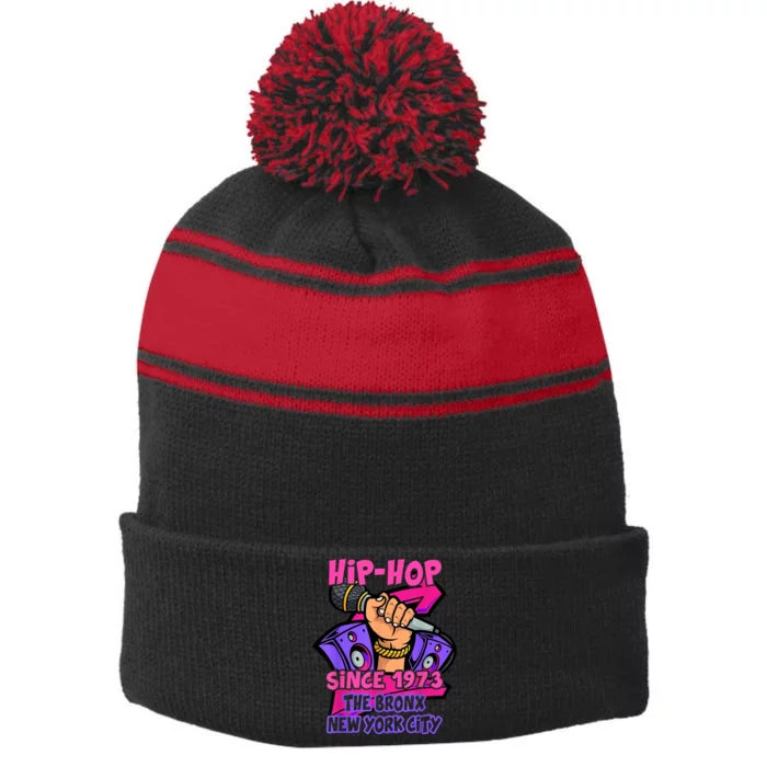 HIPHOP 50 YEARS OLD SINCE 1973 THE BRONX NEW YORK CITY Stripe Pom Pom Beanie