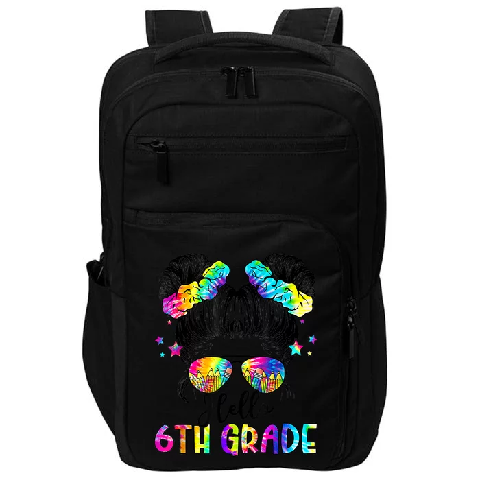 Hello 6th Grade Messy Hair Bun Girl Back To School First Day Impact Tech Backpack