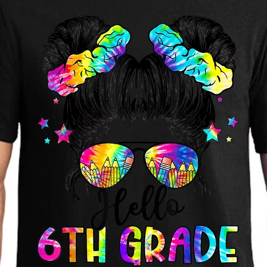 Hello 6th Grade Messy Hair Bun Girl Back To School First Day Pajama Set