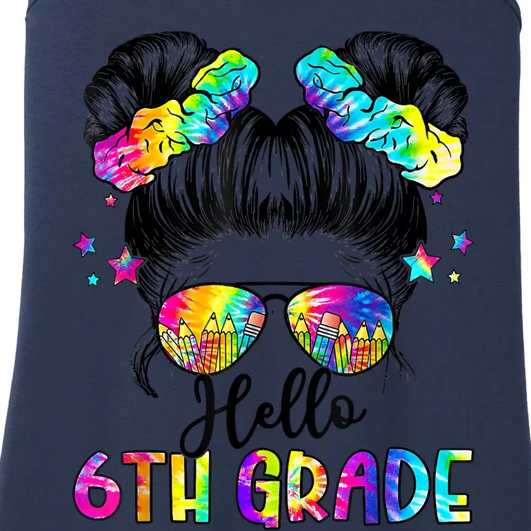 Hello 6th Grade Messy Hair Bun Girl Back To School First Day Ladies Essential Tank