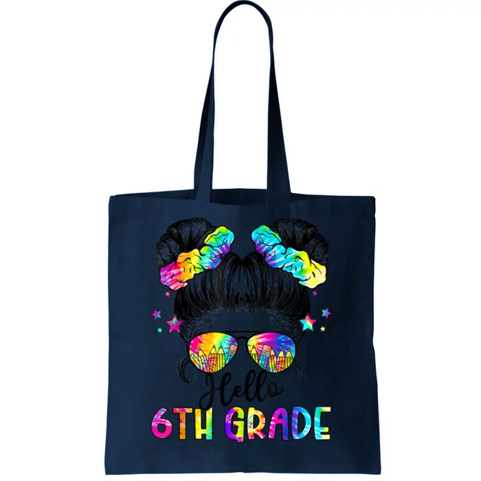 Hello 6th Grade Messy Hair Bun Girl Back To School First Day Tote Bag