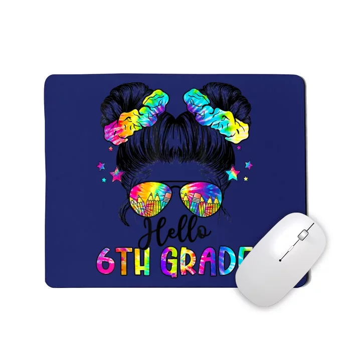 Hello 6th Grade Messy Hair Bun Girl Back To School First Day Mousepad