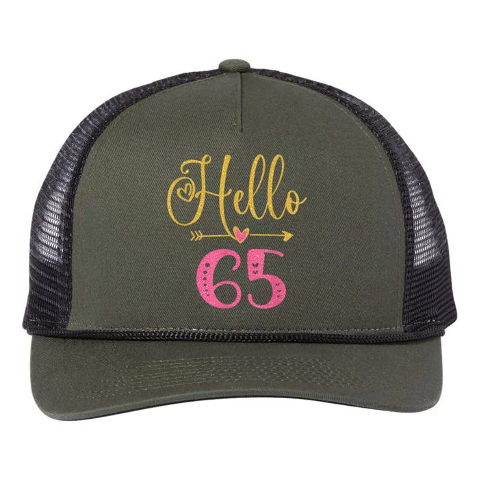 Hello 65 Years Old Wo's 65th Birthday Retro Rope Trucker Hat Cap