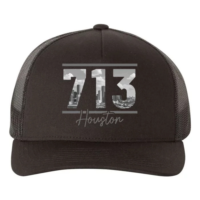 Houston 713 Area Code Skyline Texas Pride Vintage Yupoong Adult 5-Panel Trucker Hat