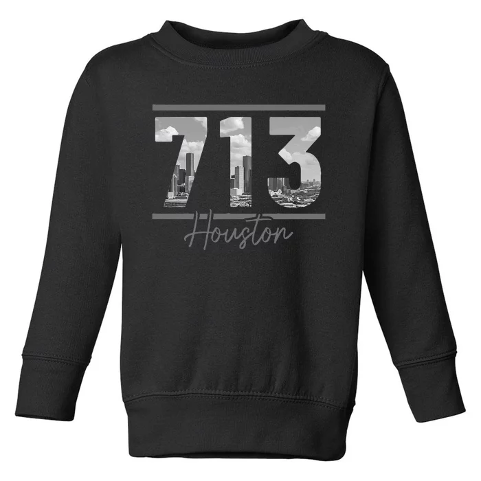 Houston 713 Area Code Skyline Texas Pride Vintage Toddler Sweatshirt