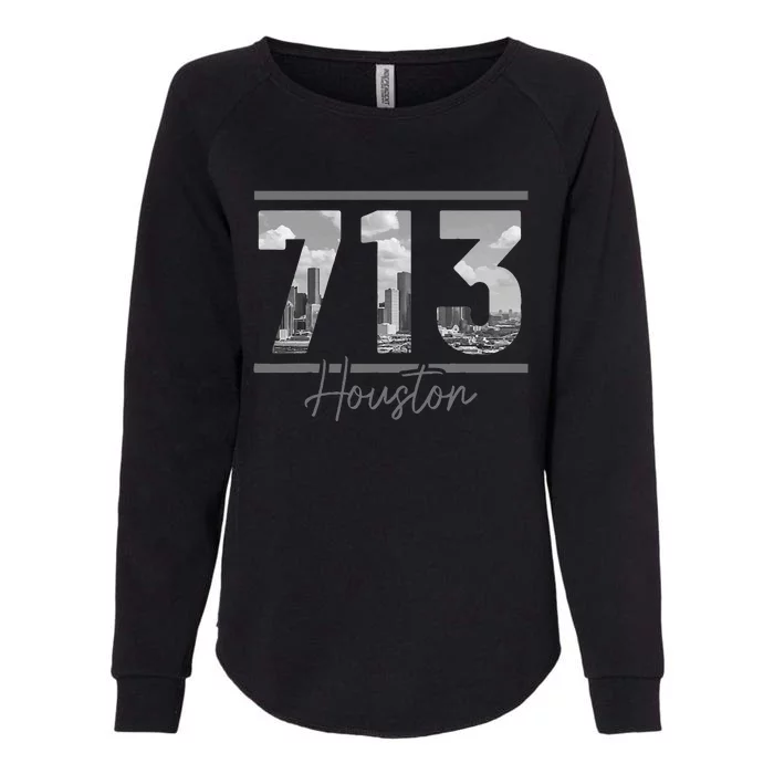 Houston 713 Area Code Skyline Texas Pride Vintage Womens California Wash Sweatshirt