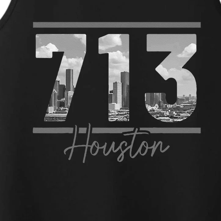 Houston 713 Area Code Skyline Texas Pride Vintage Performance Tank