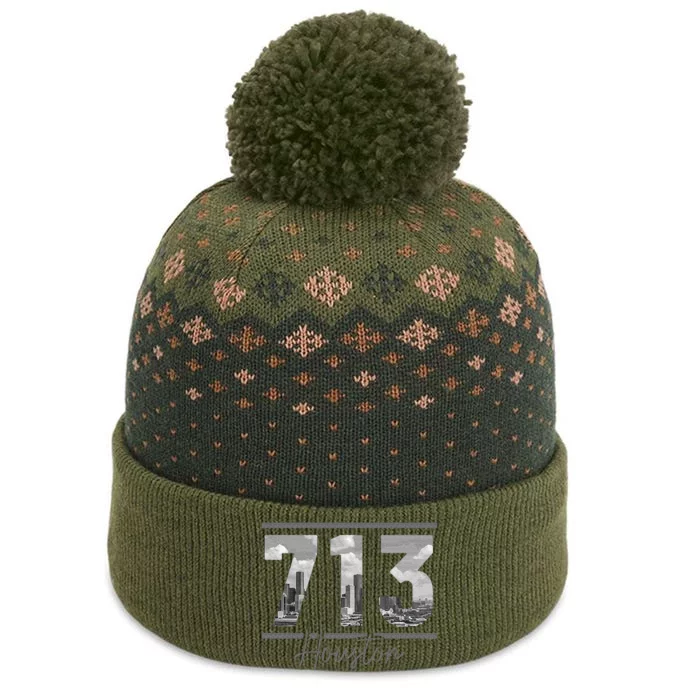 Houston 713 Area Code Skyline Texas Pride Vintage The Baniff Cuffed Pom Beanie