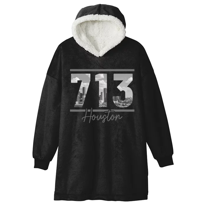 Houston 713 Area Code Skyline Texas Pride Vintage Hooded Wearable Blanket