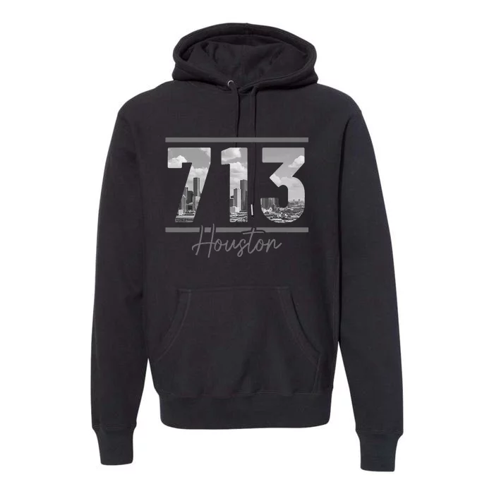 Houston 713 Area Code Skyline Texas Pride Vintage Premium Hoodie