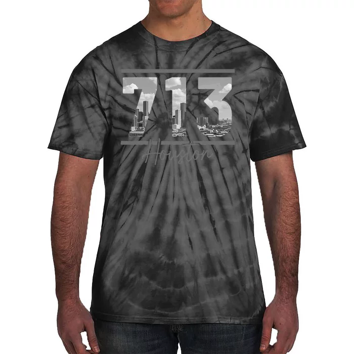 Houston 713 Area Code Skyline Texas Pride Vintage Tie-Dye T-Shirt