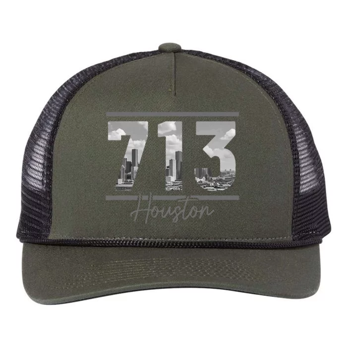 Houston 713 Area Code Skyline Texas Pride Vintage Retro Rope Trucker Hat Cap