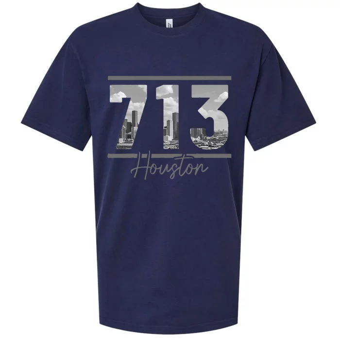 Houston 713 Area Code Skyline Texas Pride Vintage Sueded Cloud Jersey T-Shirt