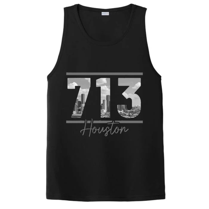 Houston 713 Area Code Skyline Texas Pride Vintage Performance Tank