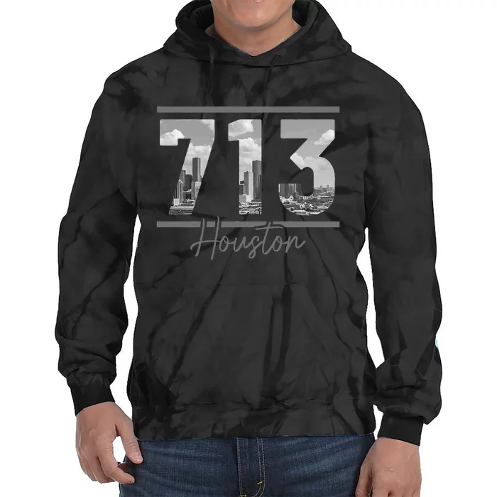 Houston 713 Area Code Skyline Texas Pride Vintage Tie Dye Hoodie