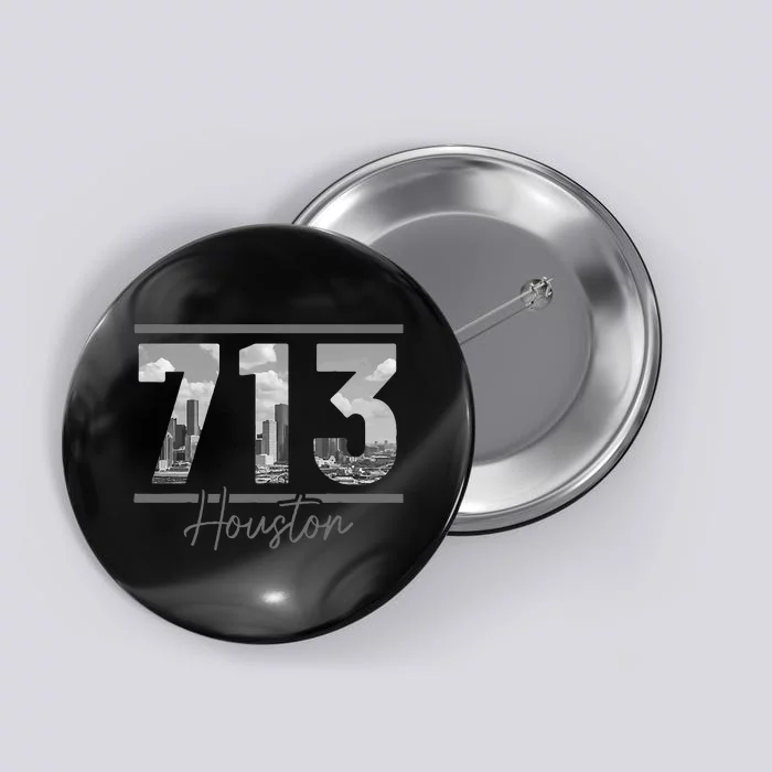 Houston 713 Area Code Skyline Texas Pride Vintage Button