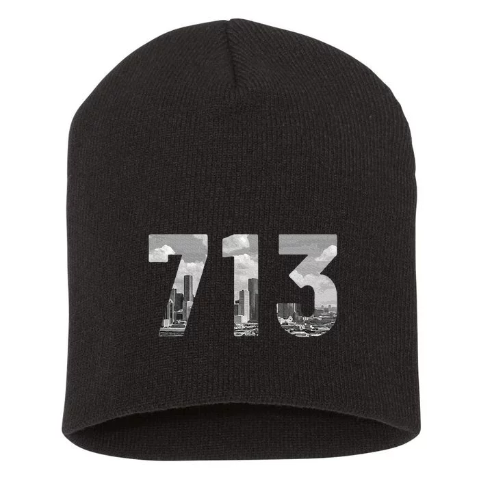 Houston 713 Area Code Skyline Texas Pride Vintage Short Acrylic Beanie