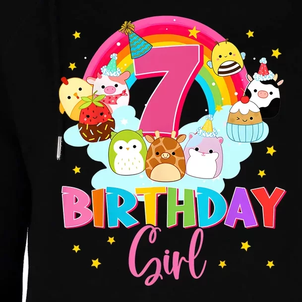 Happy 7th Birthday Squish Squad Mallow Cute Womens Funnel Neck Pullover Hood