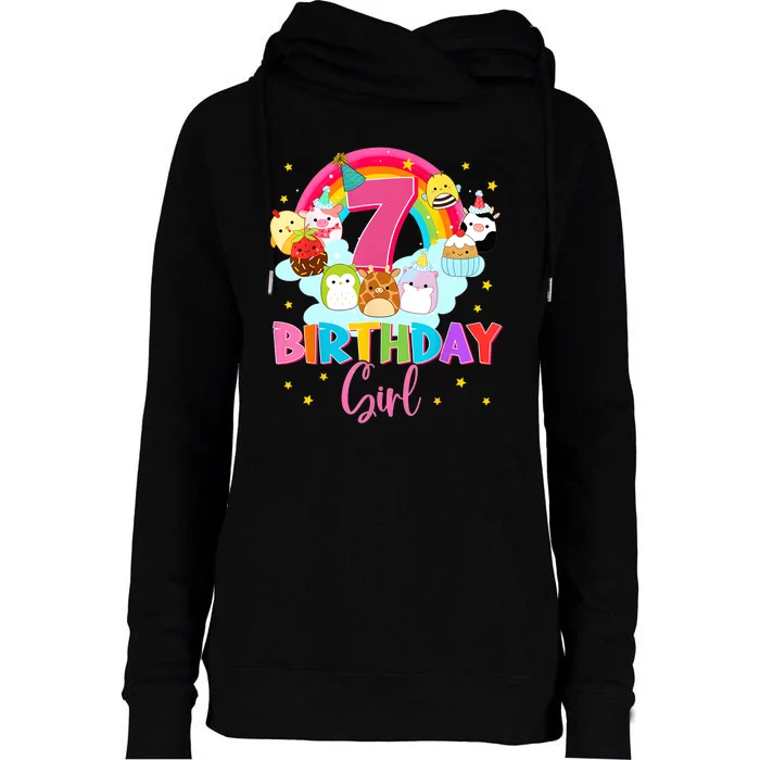 Happy 7th Birthday Squish Squad Mallow Cute Womens Funnel Neck Pullover Hood