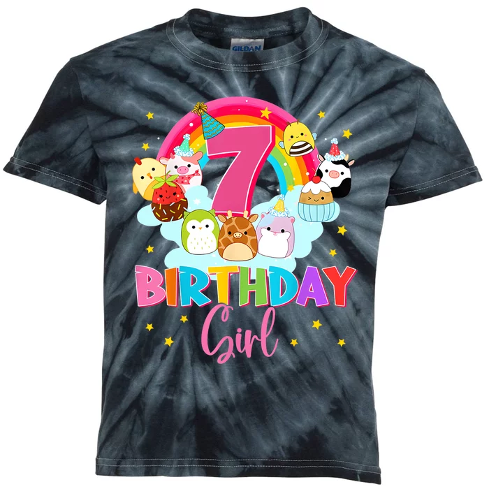 Happy 7th Birthday Squish Squad Mallow Cute Kids Tie-Dye T-Shirt