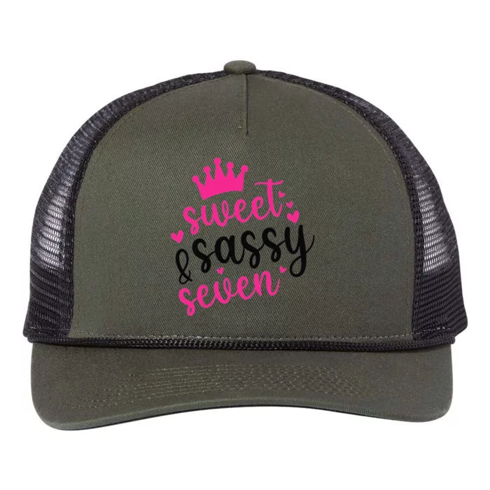 Happy 7th Birthday Sweet Sassy And Seven 7 Years Old Retro Rope Trucker Hat Cap