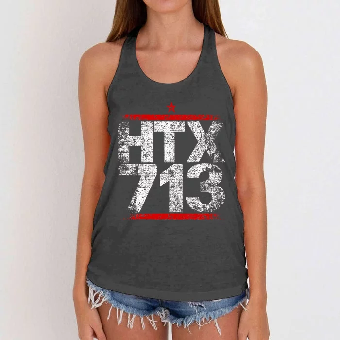 Htx 713 Houston Strong Htown Distressed Vibe Houston Texas Women's Knotted Racerback Tank