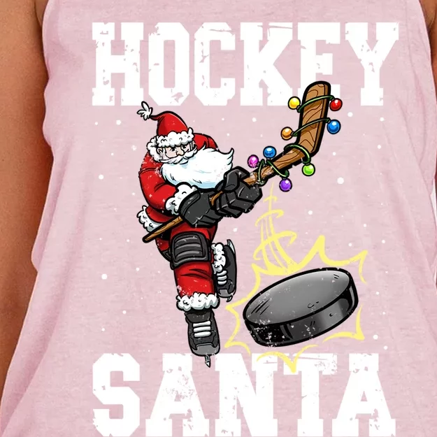 Hockey 812 Santa Hockey Player Christmas Cool Gift Women's Knotted Racerback Tank