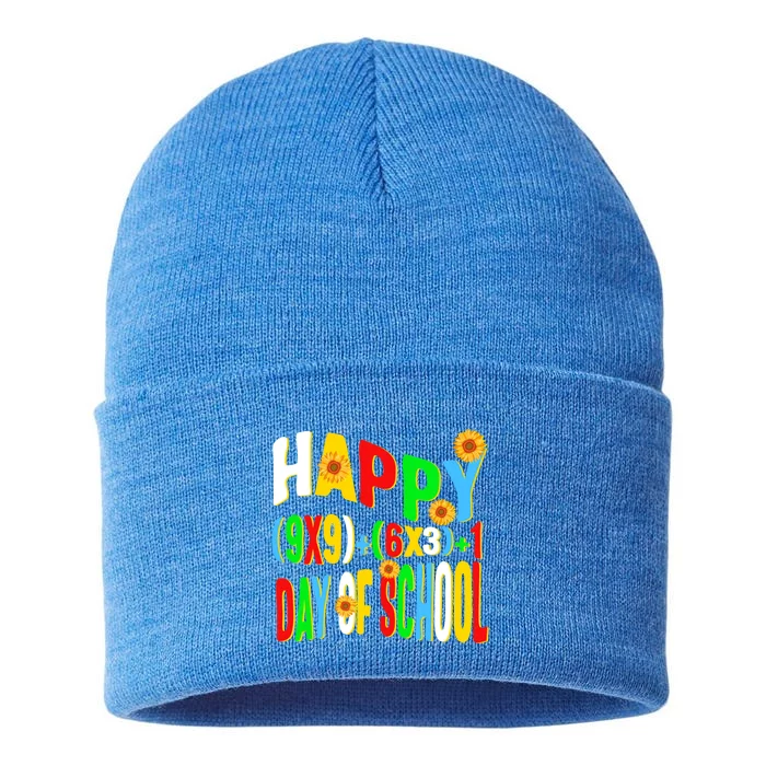 Happy (9x9)+(6x3)+1 Day Of School 100 Math Teacher Equation Great Gift Sustainable Knit Beanie