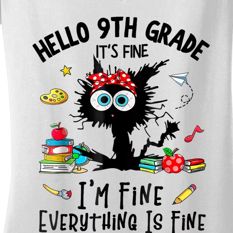 Hello 9th Grade TS.hirt Funny Ninth 9Grade Back To School Women's V-Neck T-Shirt