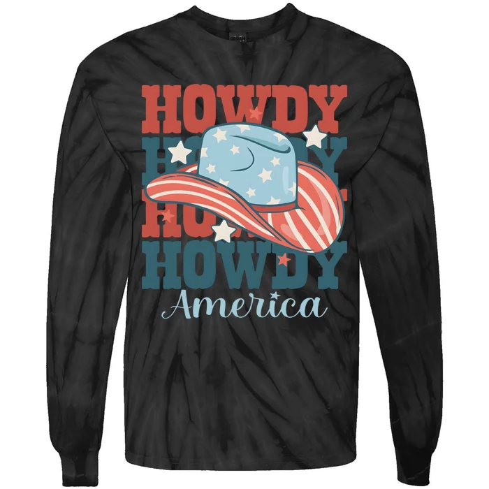 Howdy Ameria 4th Of July Cowboy Western Tie-Dye Long Sleeve Shirt