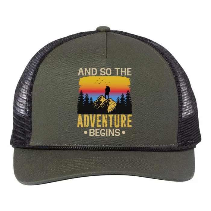 Hiking Adventures And So The Adventure Begins Retro Rope Trucker Hat Cap