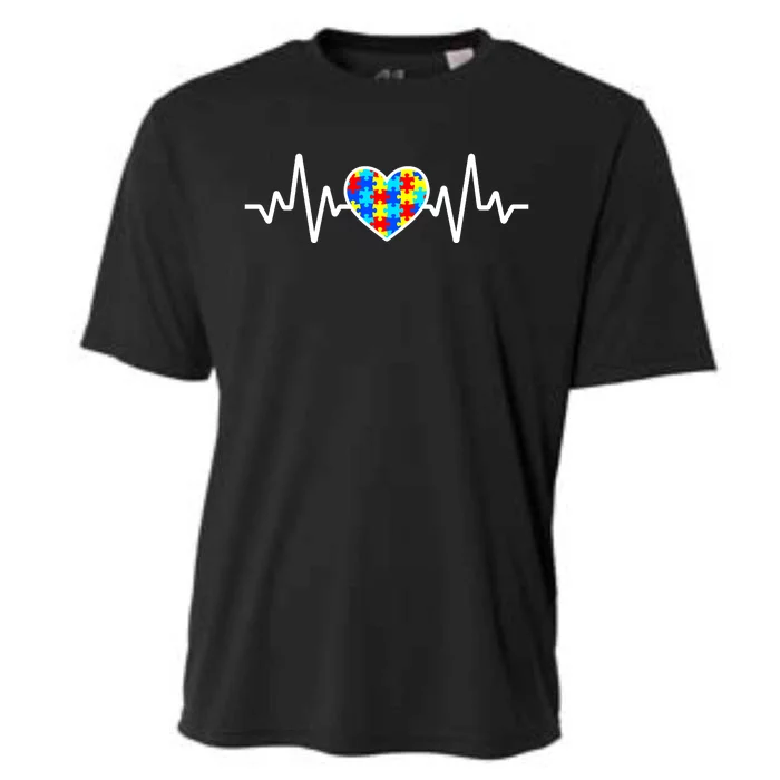 Heartbeat Autism Awareness Heart Cooling Performance Crew T-Shirt